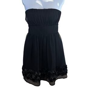 Trixxi Black Sweetheart Strapless Mini Dress Rosettes Hem  Homecoming Party SZ L